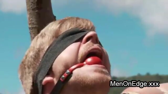 Blindfolded gay in woods anal fucked