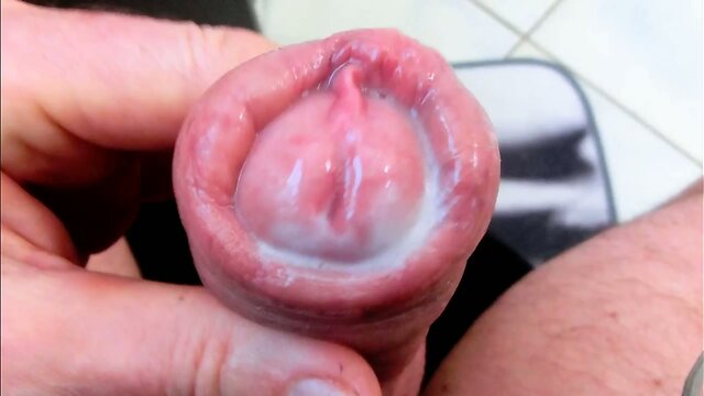 Precum and cum lake in my big foreskin