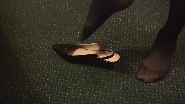 Cum inside black slingback heels