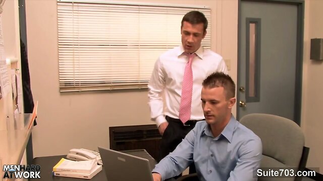 Gorgeous gay gets ass banged in the office