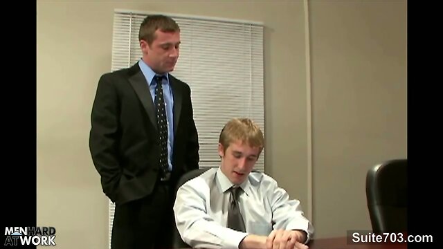Gorgeous gay gets butt nailed in the office