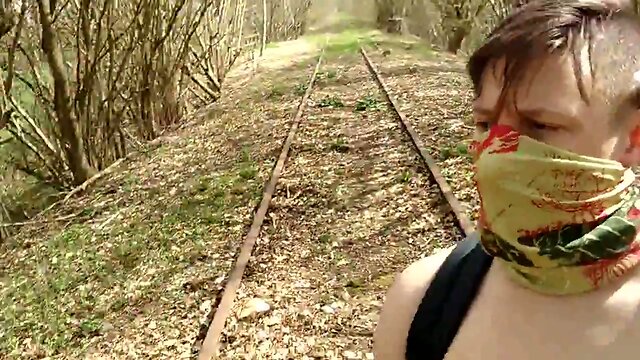 Naked nature walk on the train tracks