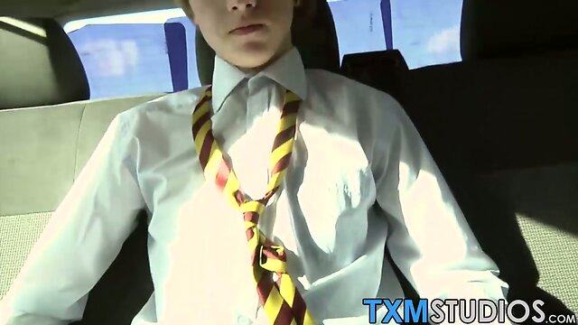 Cute amateur twink Lewis sucking a huge cock on a back