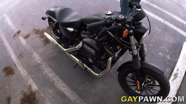 Gaypawn tough biker dude needs money, so i fuck him in