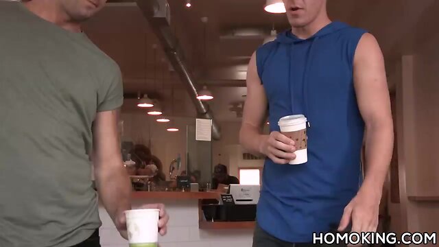 Hot guy picking up and sucking off a muscled man on the