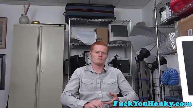 Auditioning ginger cockrides condomless pov