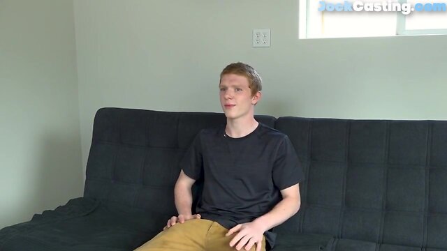 Auditioning ginger masturbating off until cum shot