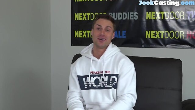 Sixpack casting jock jacking off on the couch