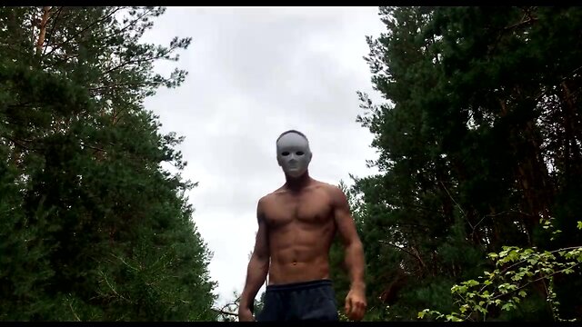 Masked man fucks a stuck guy / russian horror in the