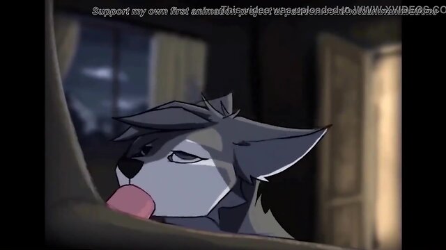 Lovely furry wolf boi slurping cock