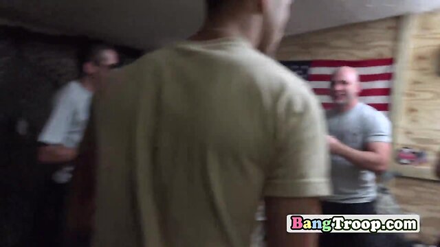 Gay gang bang in military camp with agitated soldiers