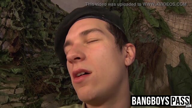 Military dude butt fucks a boy and makes him spray huge