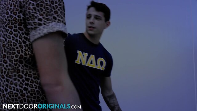 Attractive fratboy doorman bribes nice pledge