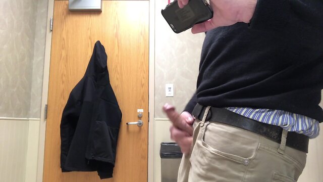 Public masturbation and ejaculation in a bathroom