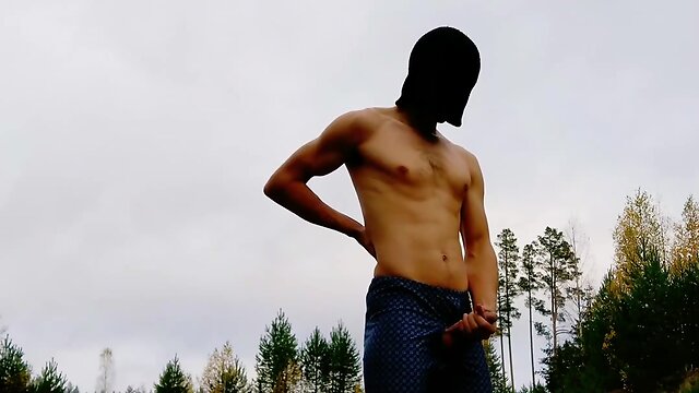 Wild Autumn Outdoor Masturbation: Hot Man in Leather &