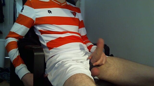 Twink amateur cumshot on soccer uniform - solo