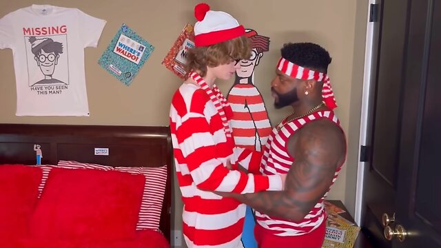 A handsome blond guy is fucking with a black Santa