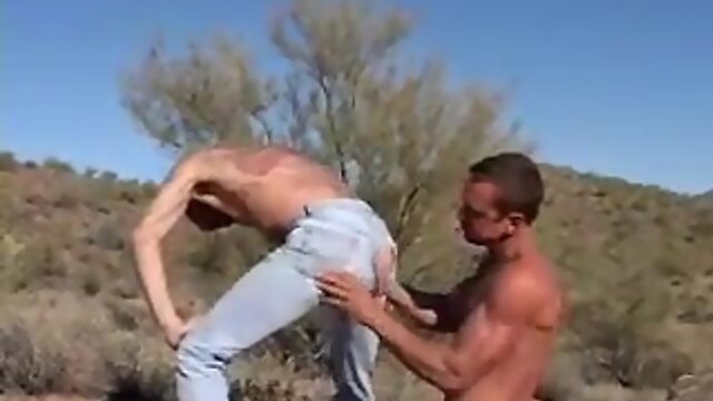 Guys in jeans fuck outdoors